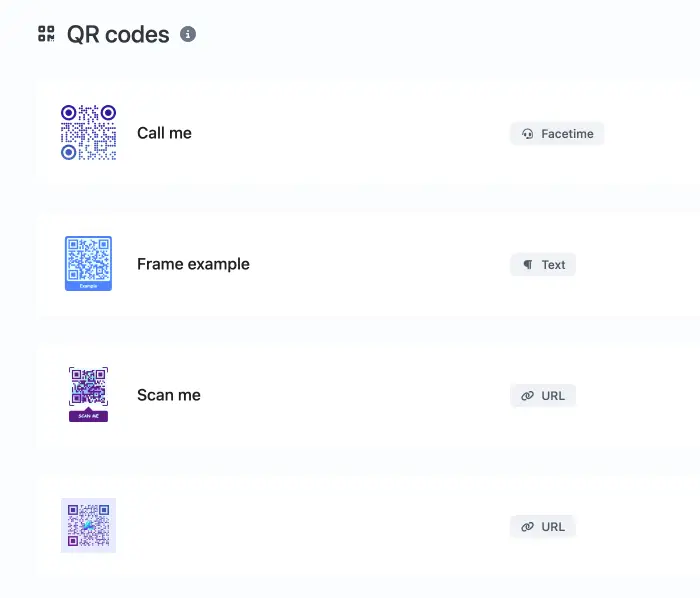 Screenshot of the app QR code system page